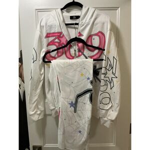 369 Studios White 369 Spider Web Graphic Zip Hoodie and Sweatpants Set S